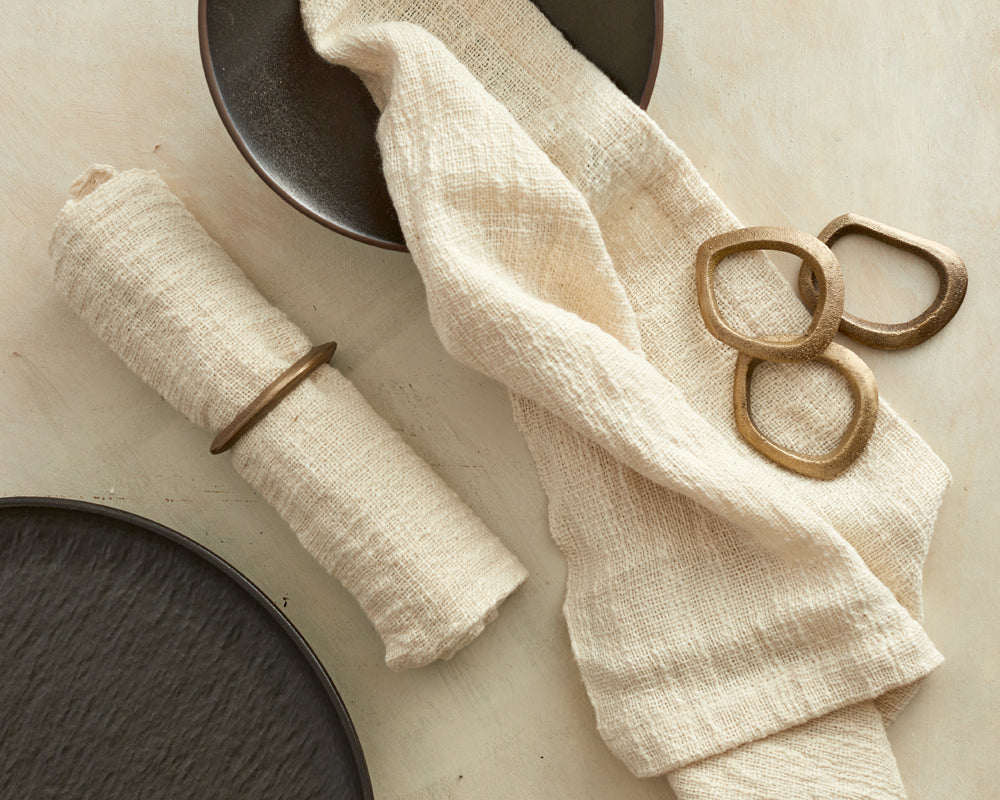 Moss Brass Napkin Rings - Set of 4 Gold Irregular Shape Table Decor