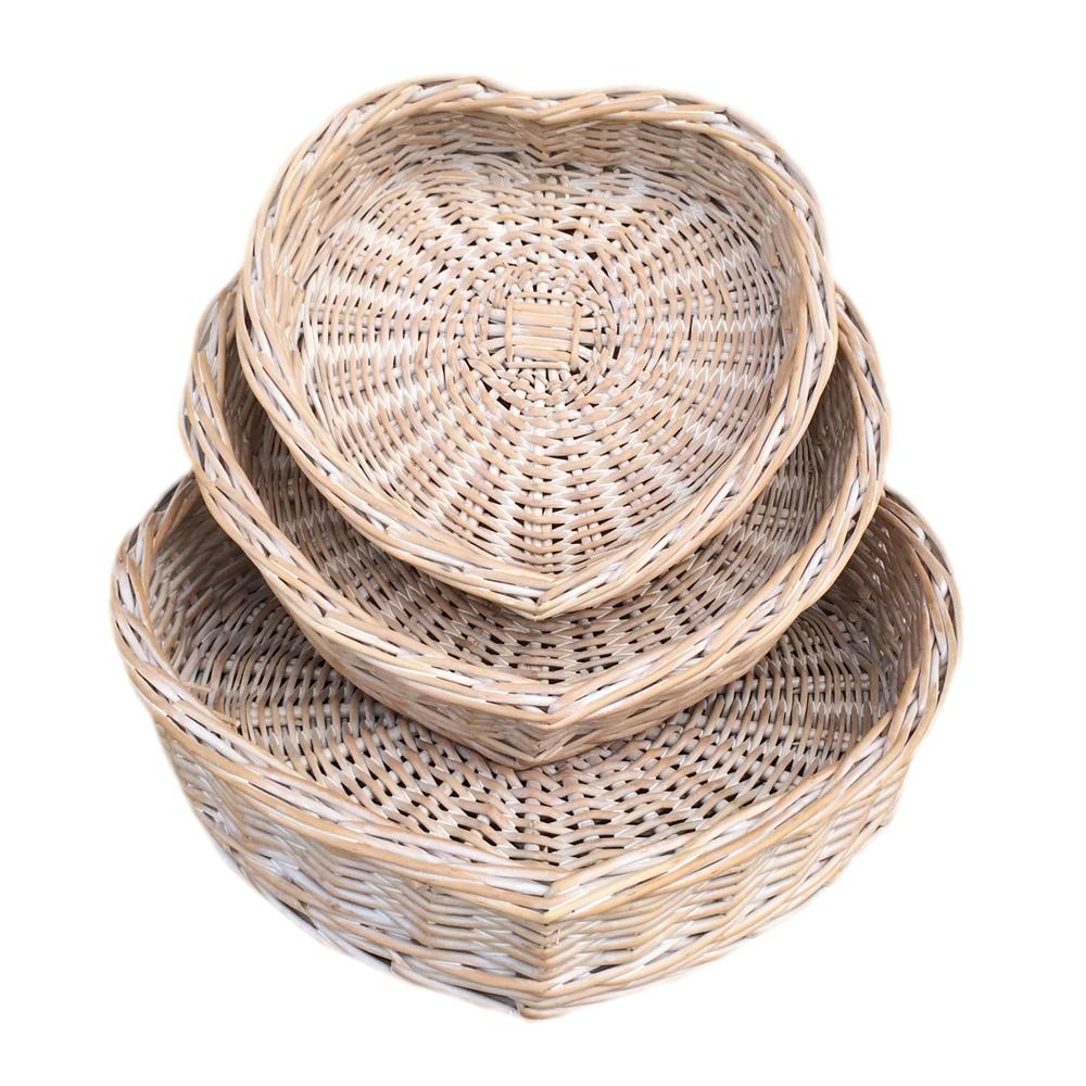 Whitewash Heart Shaped Wicker Tray