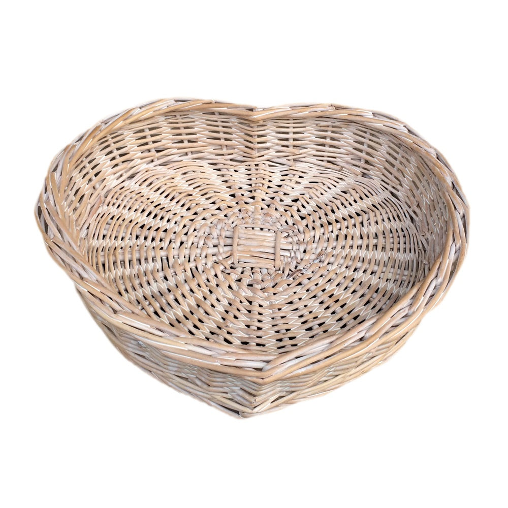 Whitewash Heart Shaped Wicker Tray