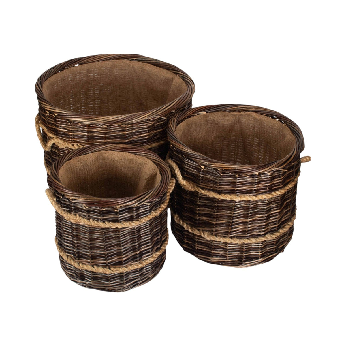 Round Hessian Lined Heritage Rope Lined Log Basket